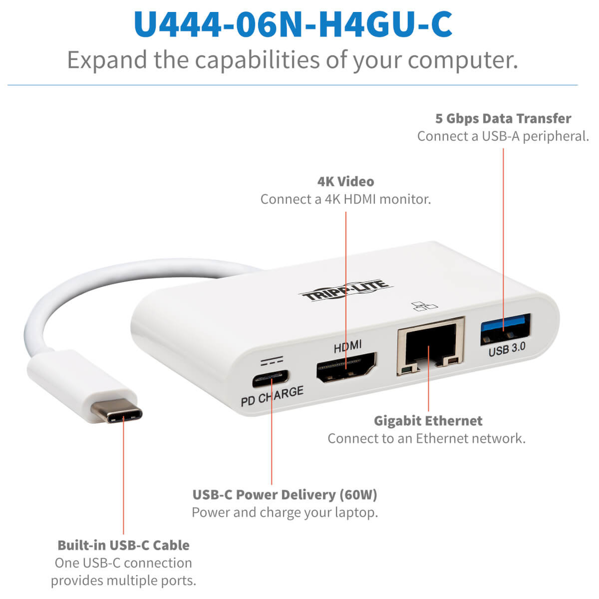 USB-C HDMI ADAPTER 4K W/HUB CHARGING GBE
