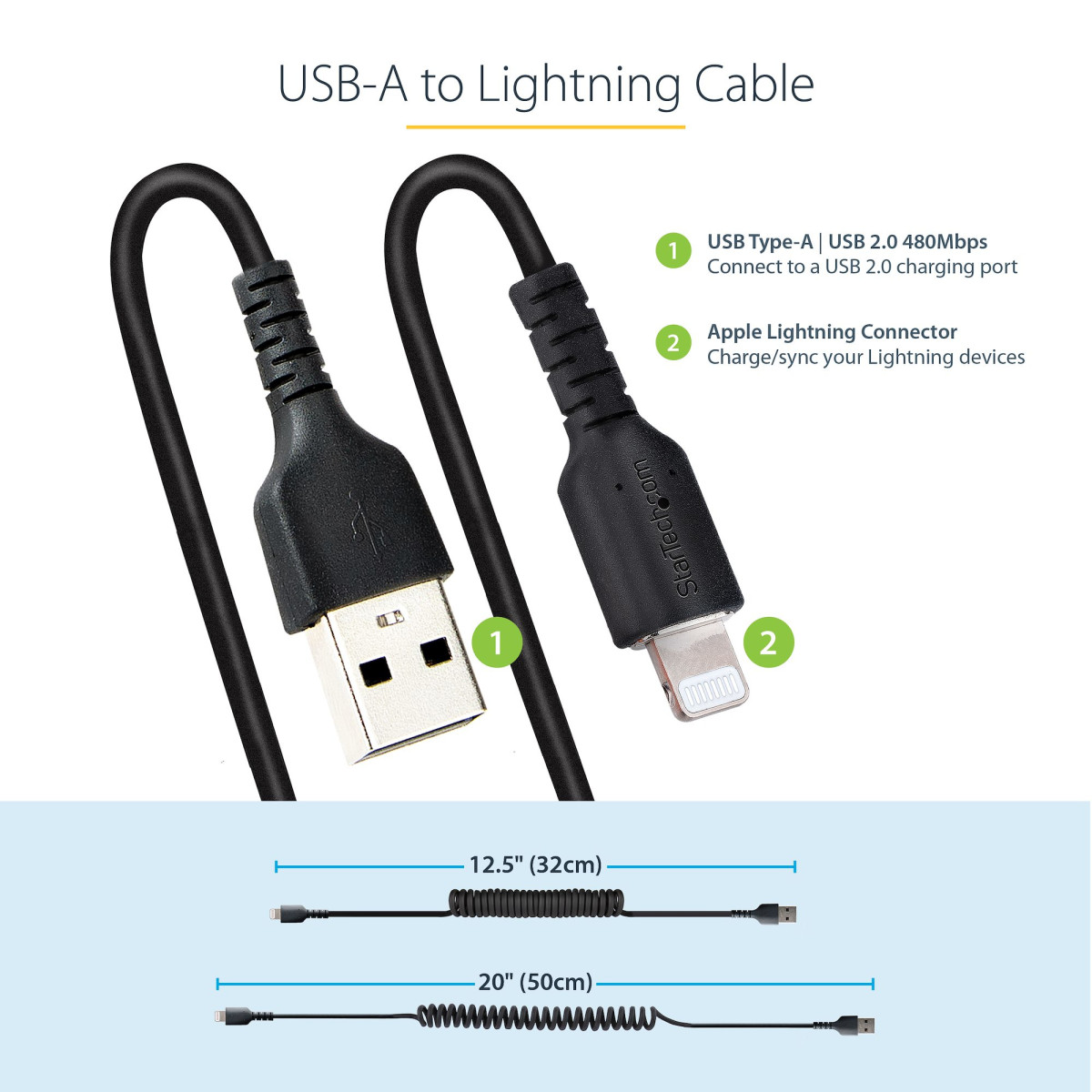 50cm/20in USB To Lightning Cable Coiled