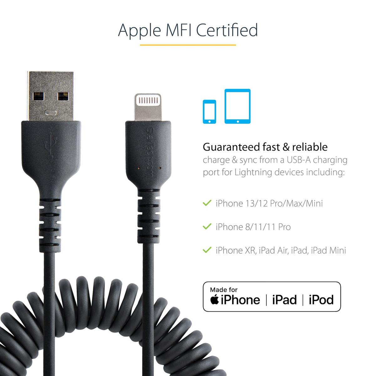 50cm/20in USB To Lightning Cable Coiled