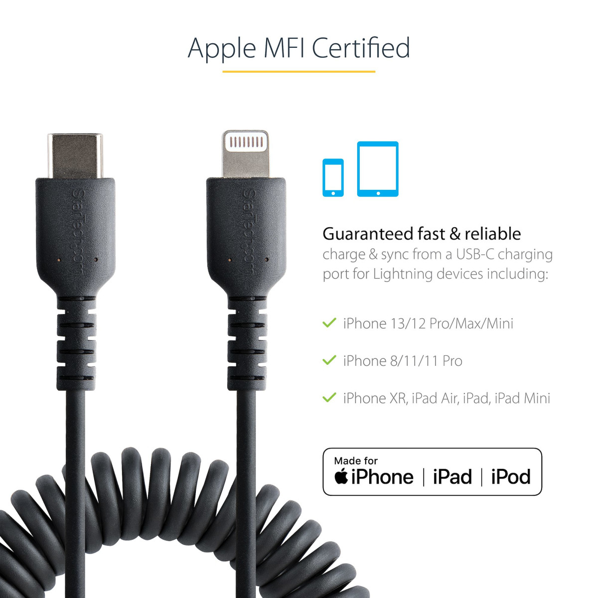 USB C To Lightning Cable 50cm Coiled