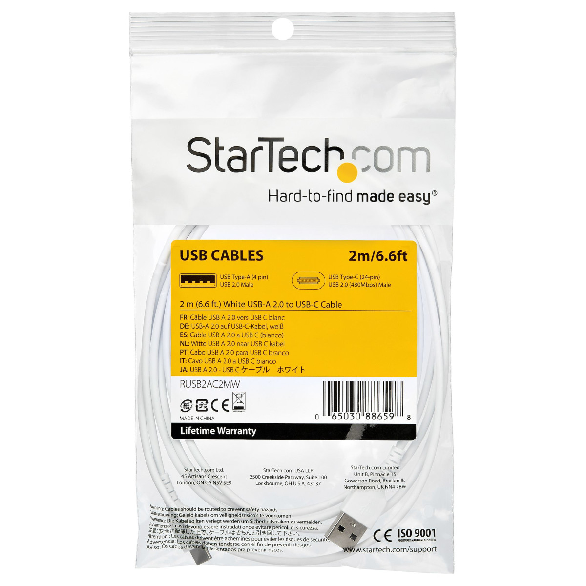 Cable - White USB 2.0 to USB C Cable 2m