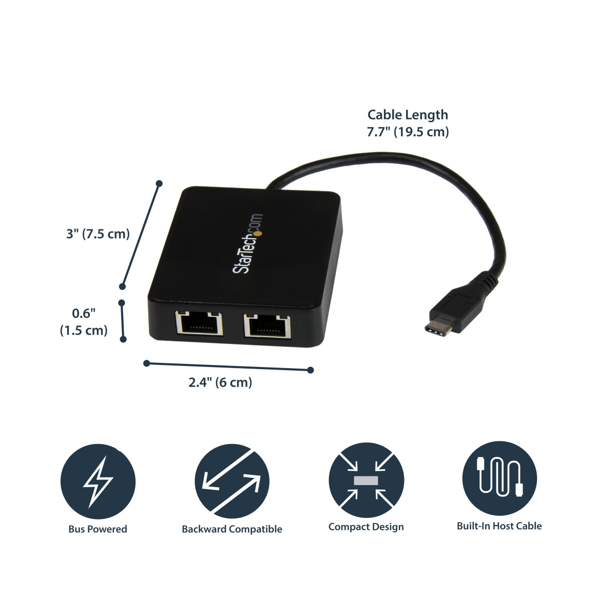 Dual USB-C to GbE Adapter w/ USB port