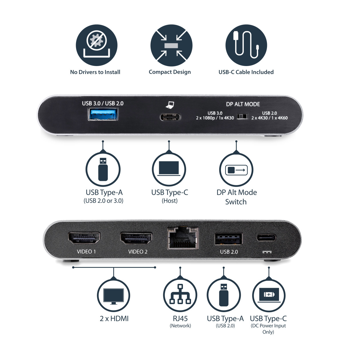 USB C Multiport Adapter - Dual HDMI - PD
