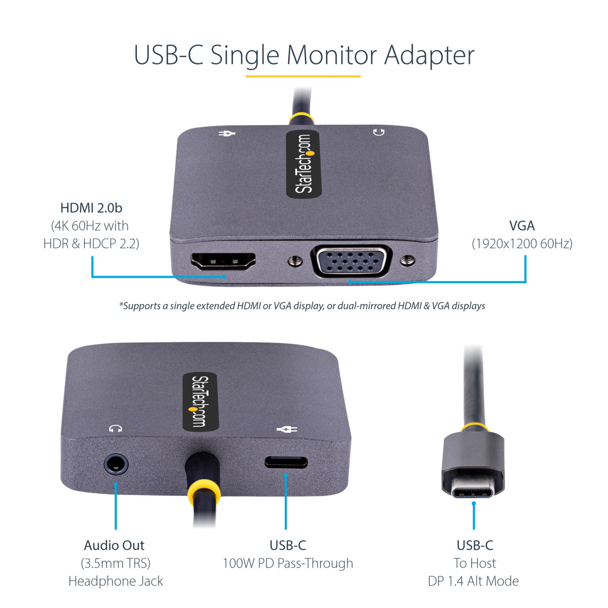 USB C Video Adapter HDMI/VGA 4K HDR PD