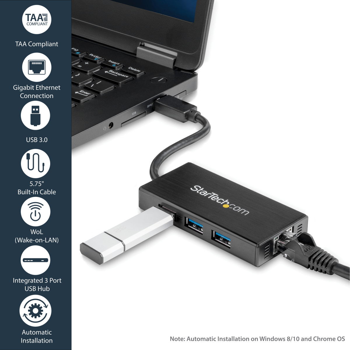 3 Port USB 3.0 Hub w/1GB Adapter NIC