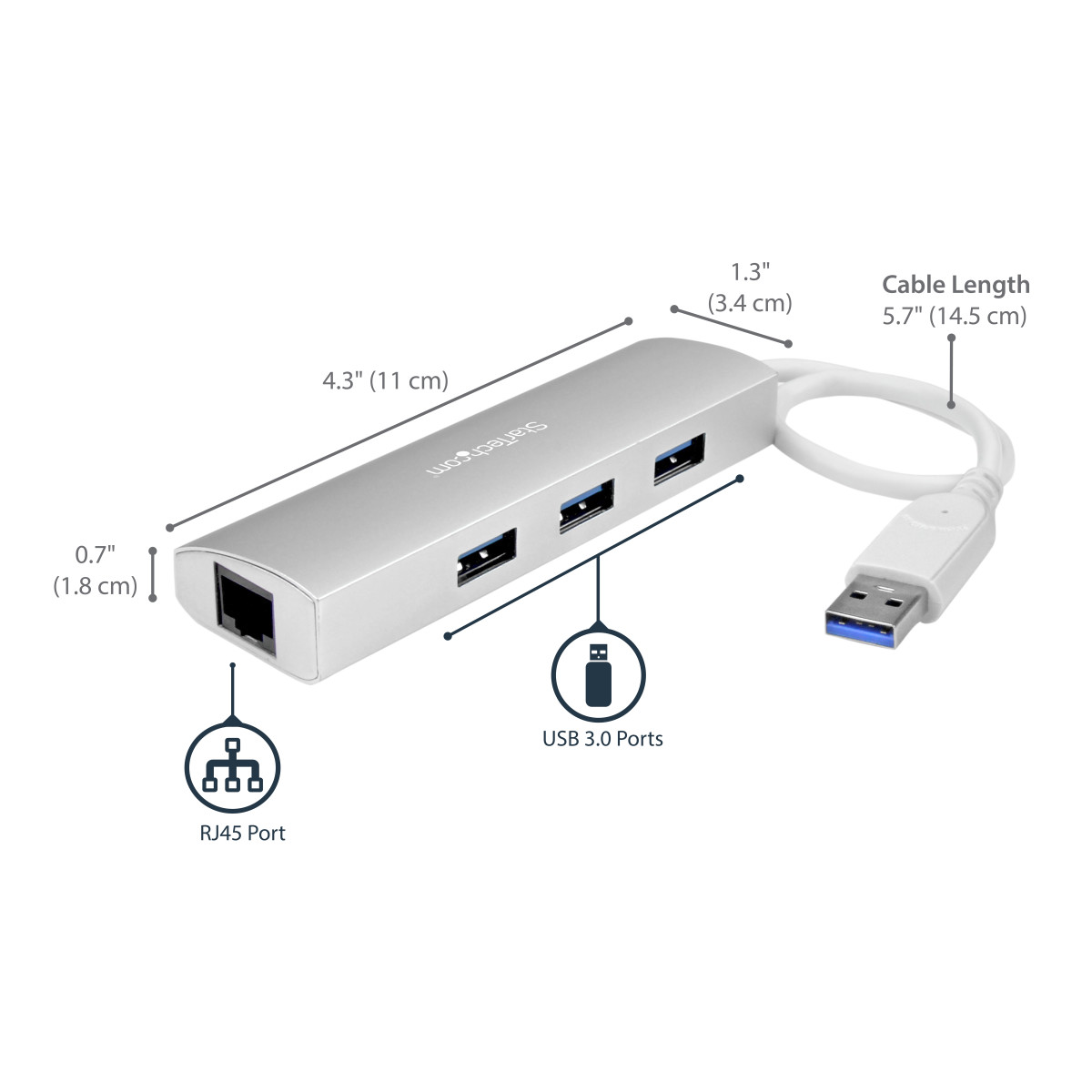 3Pt Portable USB 3.0 Hub & 1Gb Ethernet