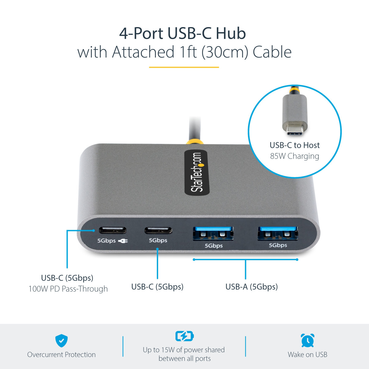 4-Port USB-C Hub with 100W PD 5Gbps