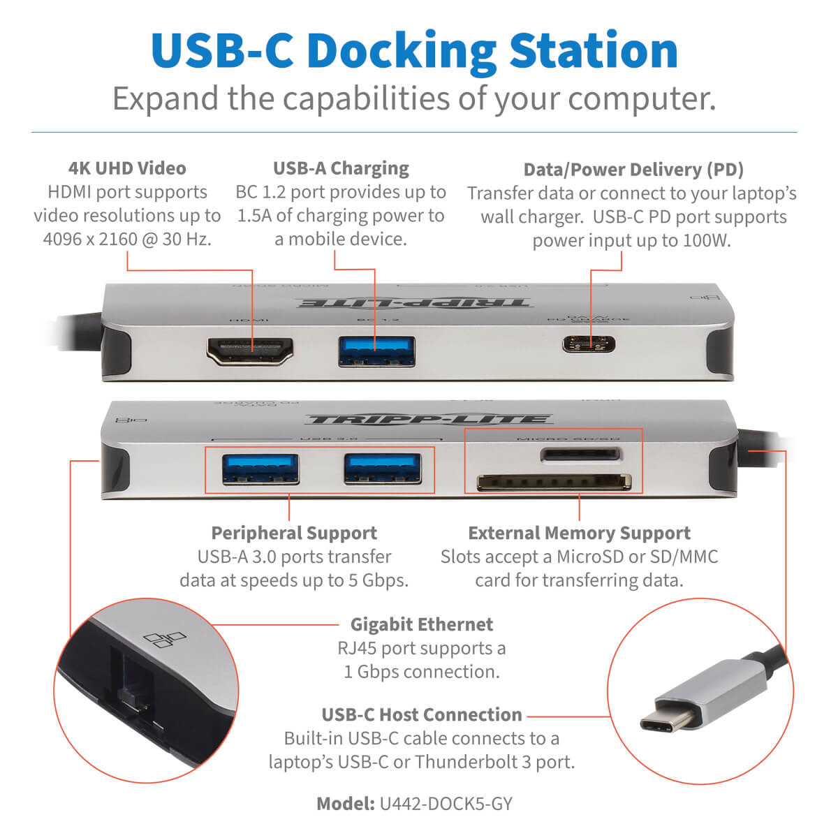 USB C Docking Station USB HDMI Mem Gbe