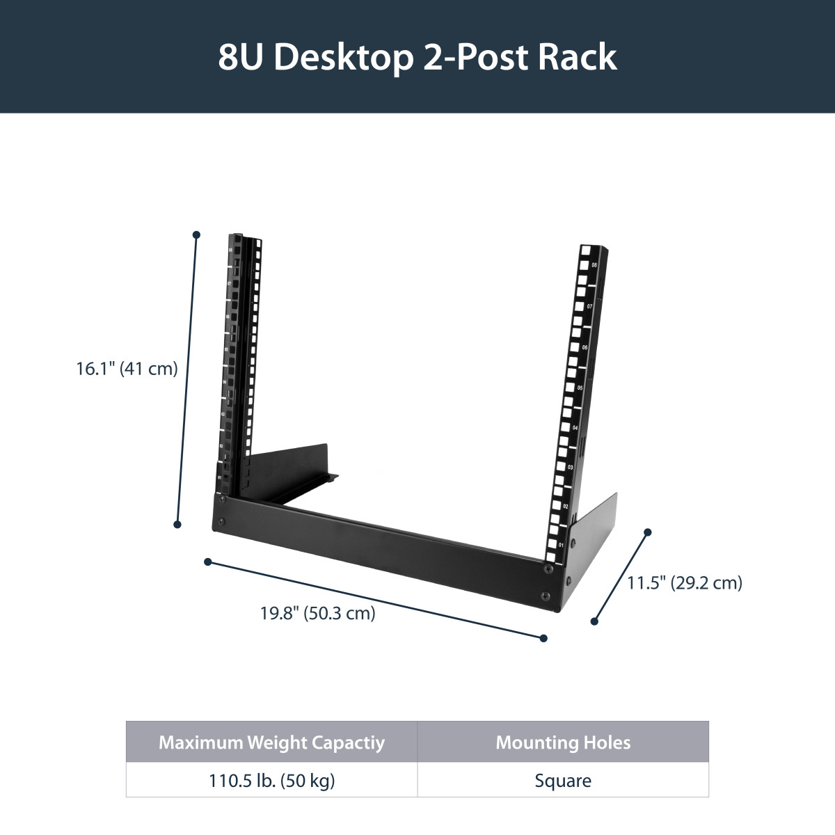 8U Desktop Rack 2 post open frame