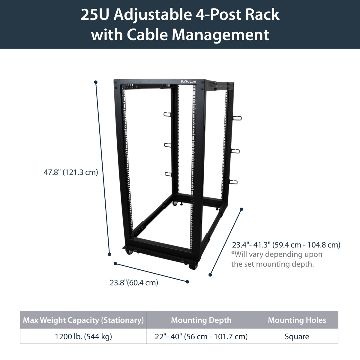 25U Adjustable Open Frame 4 Post Rack