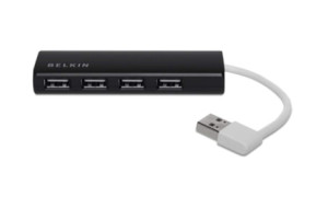 4-Port Travel USB 2.0 Hub Ultra-Slim