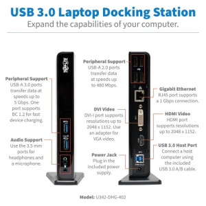 USB 3.0 Laptop Dual Head Docking Station