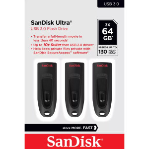 Sandisk, FD 64GB Ultra USB 3.0 3-Pack Black