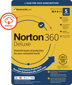 Symantec, Norton 360 Deluxe 50GB 5 Device 12MO KEY