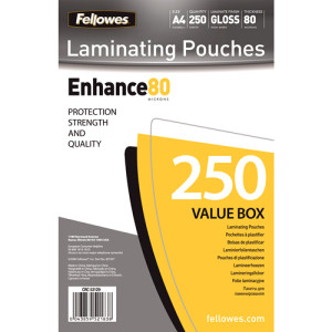 Fellowes, Laminating pouch 80mic A4 size 250pk