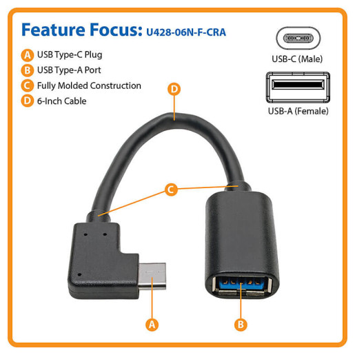 USB 3.1 Right Angle USB-C-USB-A M/F 1.8M