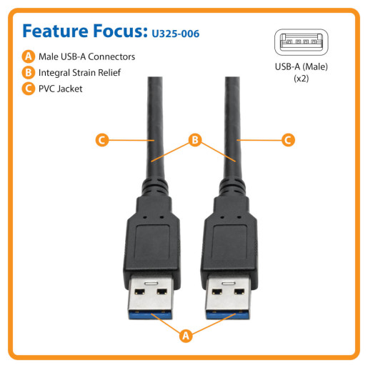USB 3.0 A/A Cable U325 Couplers 1.83 m