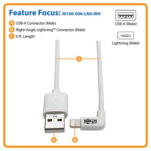 Lightning USB Charge Cable RA White 1.8M